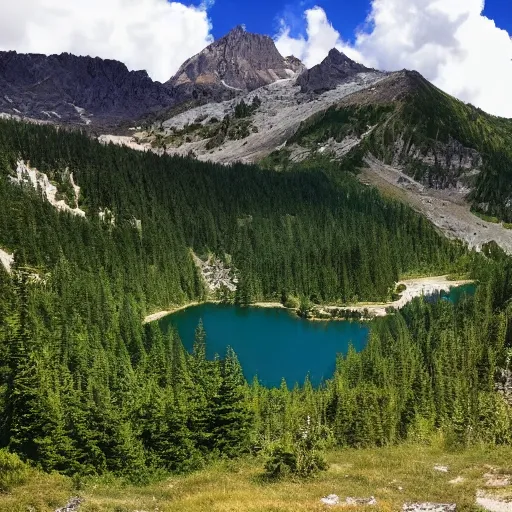 Prompt: a lake high on a mountain