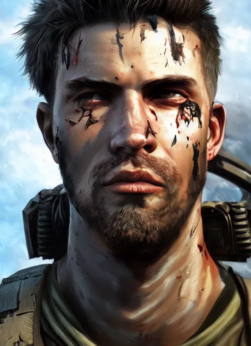 Prompt: A stunning comic book style portrait painting of a male post apocalyptic soldier, unreal 5, DAZ, hyperrealistic, octane render, cosplay, RPG portrait, dynamic lighting