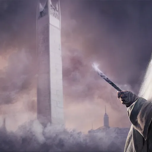 Prompt: gandalf attacks the white house, high detail shot, smoking, render, cgsociety, photorealism