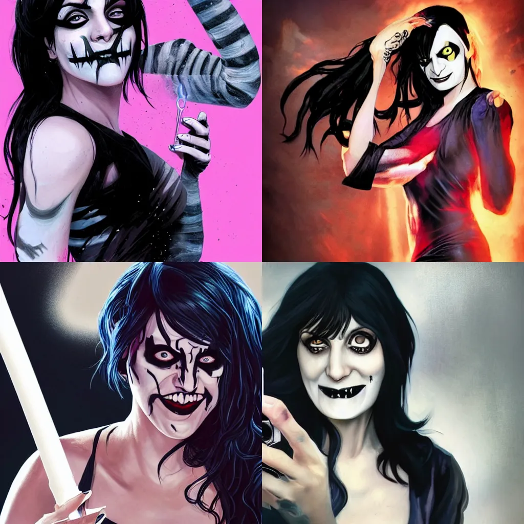 Prompt: female Camila Mendes as Death from Sandman DC comics taking a selfie, fun smile, pale face with symbol under left eye:: realistic character concept, medium shot, fun pose:: comic book, illustration, slender symmetrical face and body, artstation, cinematic lighting, hyperdetailed, cgsociety, 8k, high resolution:: Charlie Bowater, Tom Bagshaw:: single face, insanely detailed and intricate, beautiful, vfx, postprocessing