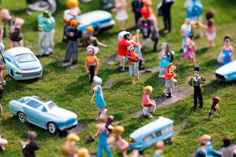 Image similar to miniature figurines of the jetsons, tilt shift, product photography