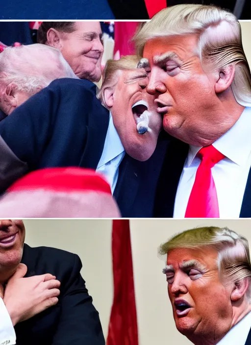 Image similar to beautiful high quality photo of donald trump kissing donald trump. hq. donald trump and donald trump kissing on the lips. two donald trumps kissing each other. donald trump kissing donald trump.