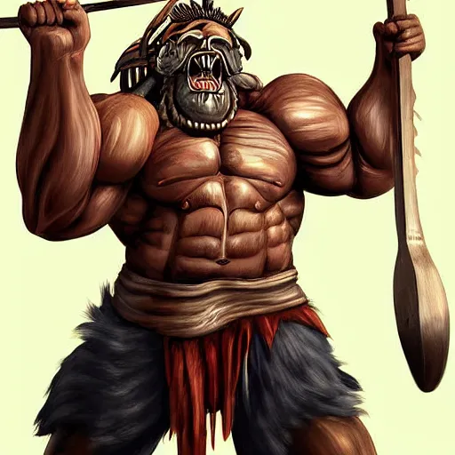 Prompt: Kaido the beast digital painting, giant muscular body, holding giant wooden club, dramatic lighting, highly detailed, concept art