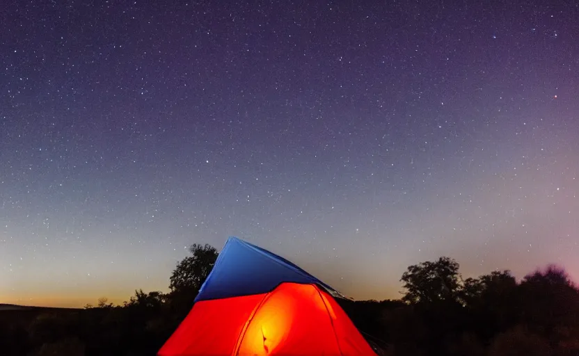 Prompt: night photography of a tent with nebulas in the sky