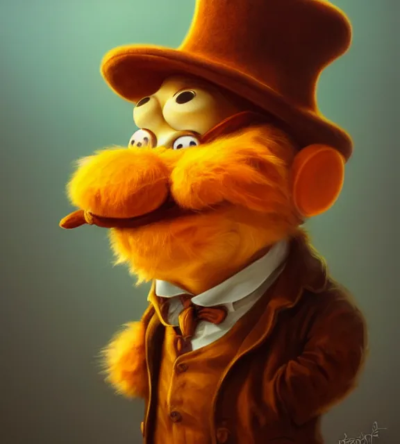 Prompt: cute anthropomorphic garfield as sherlock holmes, smiling, perfect face, orange fur, deerstalker hat, cinematic, elegant, highly detailed, psychedelic, digital painting, artstation, smooth, hard focus, illustration, art by jessica rossier and and brian froud