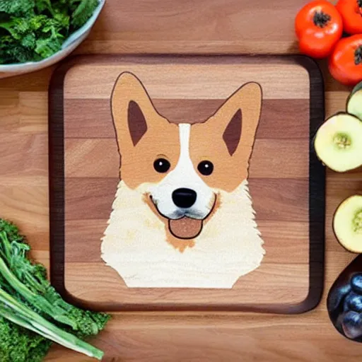 Image similar to a corgi using a cutting board