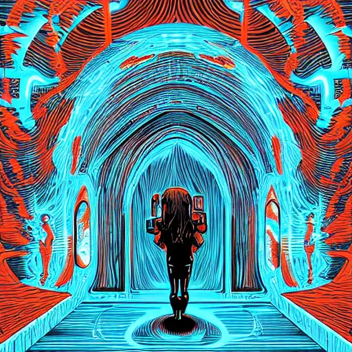 Prompt: a portal the shape of a human by dan mumford