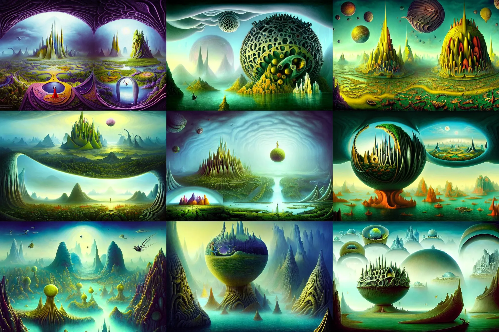 Image similar to a beautiful epic stunning amazing and insanely detailed matte painting of alien dream worlds with surreal architecture designed by Heironymous Bosch, mega structures inspired by Heironymous Bosch's Garden of Earthly Delights, vast surreal landscape and horizon by Cyril Rolando and Andrew Ferez, rich pastel color palette, masterpiece!!, grand!, imaginative!!!, whimsical!!, epic scale, intricate details, sense of awe, elite, fantasy realism, complex composition, 4k post processing