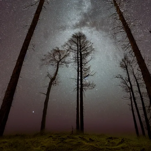 Image similar to photo of a tree on a forest landscape, harsh flash,