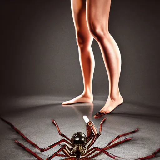 Image similar to human legs attached to a spider, studio lighting