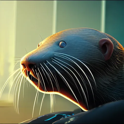 Prompt: pov shot, you look into the mirror, an otter looks back, hyper realistic, hyper detailed, epic game, Complex massive detail, octane render