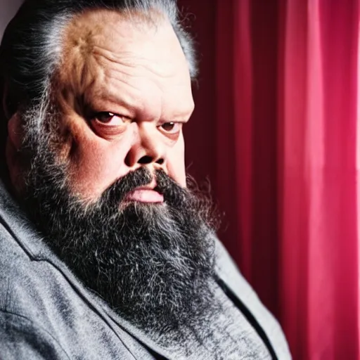 Prompt: dslr photo portrait still of 3 5 year old orson welles, healthy, bearded, at age 7 5!!!, 8 5 mm f 1. 8