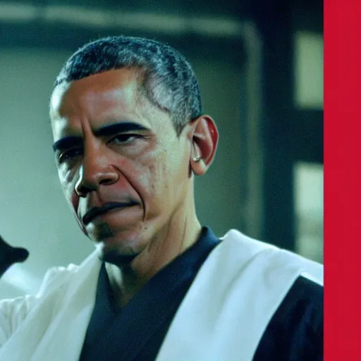 Image similar to obama as an ninja, film still from kill bill 2 0 0 4.