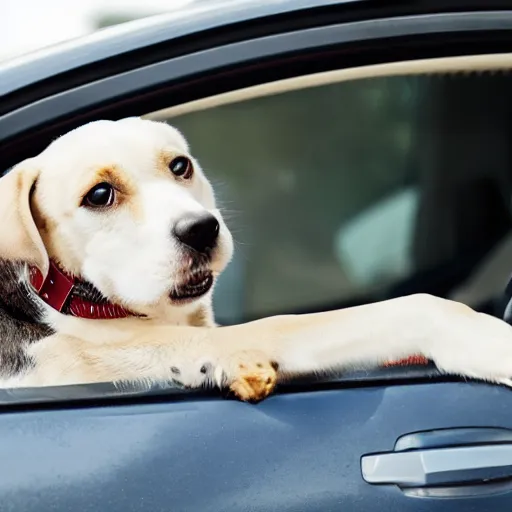 Prompt: a dog driving a car