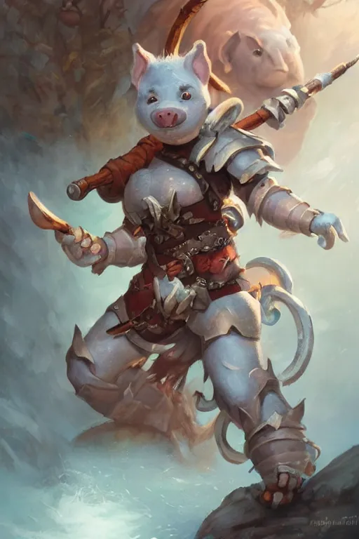 Image similar to anthropomorphic warrior piglet, pale blue armor, cute and adorable, pretty, beautiful, DnD character art portrait, matte fantasy painting, DeviantArt Artstation, by Jason Felix by Steve Argyle by Tyler Jacobson by Peter Mohrbacher, cinematic lighting