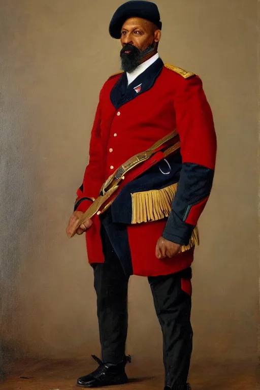 Image similar to full body portrait of the dictator of the detroit pistons, 1 8 8 9, in full military garb, oil on canvas by william sidney mount, trending on artstation