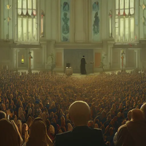 Image similar to pastor Dante Gebel giving a sermon message before a large crowd, artstation, Greg rutkowski, cinematic, digital Art