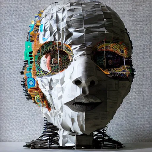 Image similar to consciousness emerging in a large language model artificial intelligence. papier - mache