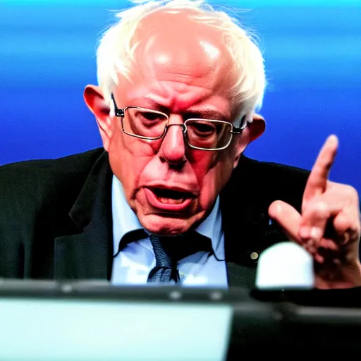 Image similar to a heat ray shooting out of bernie sanders'eyes, synthwave