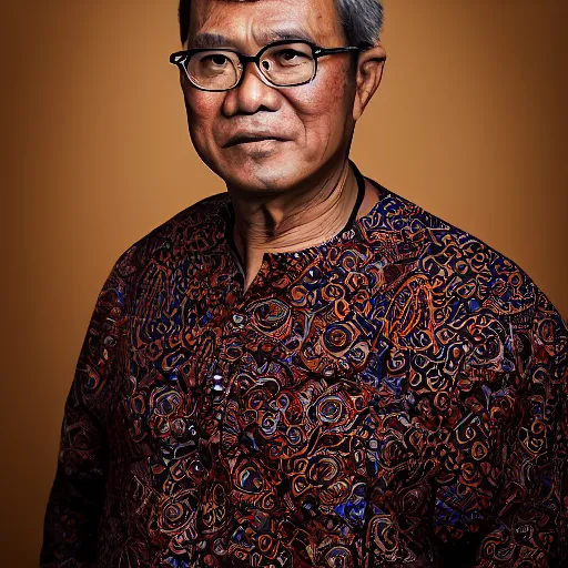 Image similar to A Portrait Photo of Trump wearing batik from Indonesia, award winning photography, sigma 85mm Lens F/1.4, blurred background, perfect faces