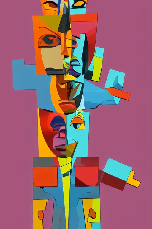 Image similar to cubist moai statue cutout digital illustration cartoon colorful beeple