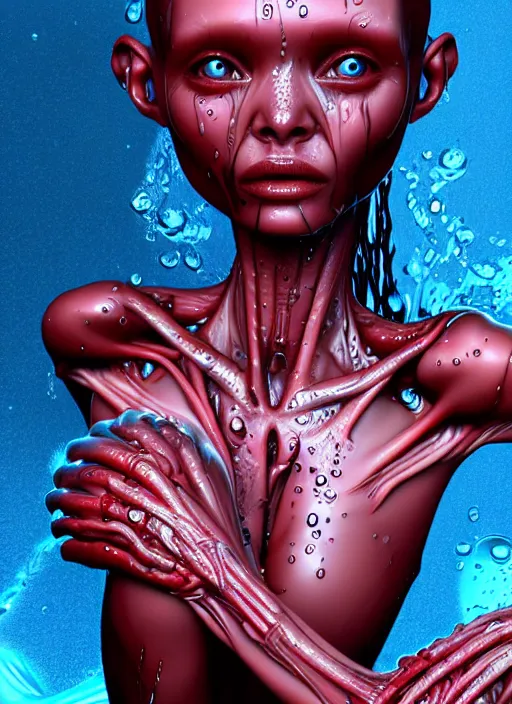 Prompt: a wet alien girl, perfect anatomical body, voluminous, high quality render, photorealistic digital painting, 3 d sculpture