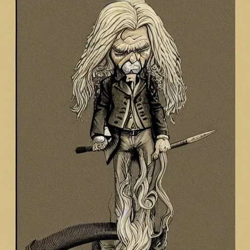 Image similar to highly detailed figure of a person with long white hair coming out from a smoking pipe, comic art, tattoo art, intricate, elegant.