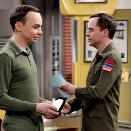 Image similar to millatary propoganda of sheldon cooper