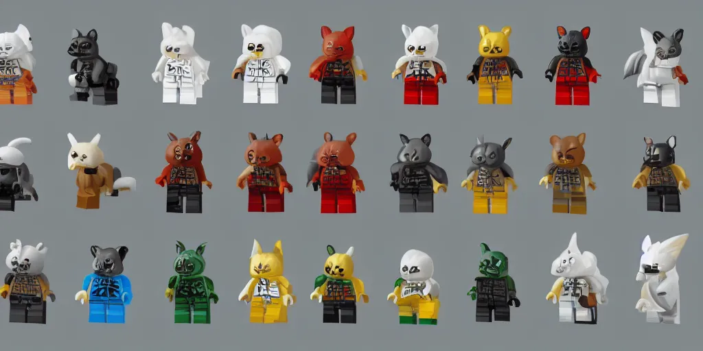 Image similar to small animals made of two or three lego bricks, four legged, quadrupedal, cute looking, kawaii, sharp focus, character sheet, game concept art