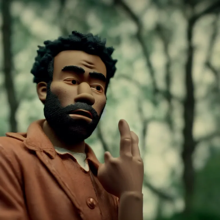 Prompt: a cinematic film still of a claymation stop motion film starring childish gambino, shallow depth of field, 8 0 mm, f 1. 8