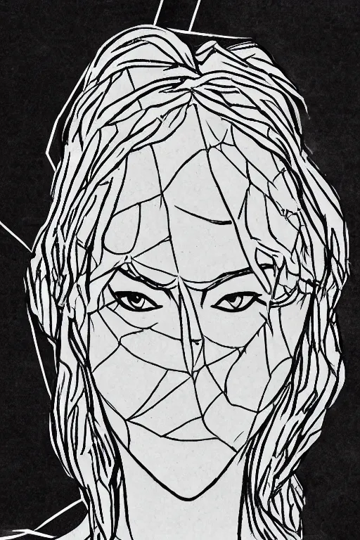 Image similar to a portrait of spider gwen in the style of leonardo da vinci drawing,, single head, no double head,