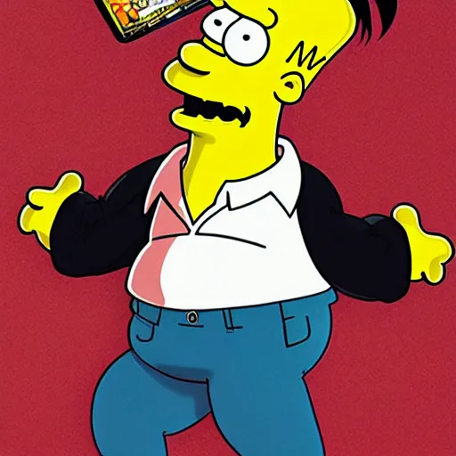 Image similar to crazy asian man as the character of simpsons by artgrem, greg rutkowski, ross tran, kuvshinov