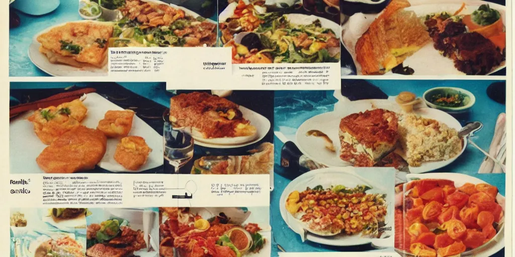 Prompt: 1 9 8 0 s food photography, recipe book. 7 0 s