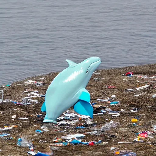 Image similar to a dolphin made of plastic waste