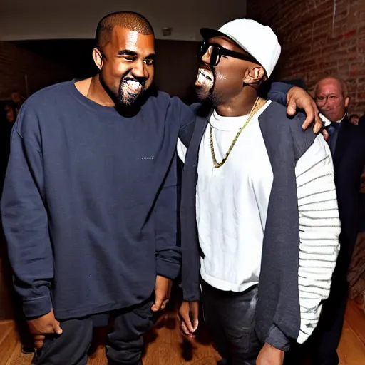 Image similar to kanye west laughing and chilling with mike wazzowski