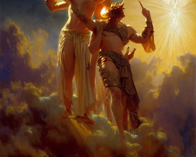 Image similar to attractive pagan male deity, summoning handsome lucifer morning star. highly detailed painting by gaston bussiere, craig mullins, j. c. leyendecker 8 k