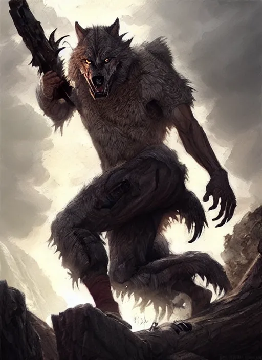 Image similar to rugged werewolf, dnd, fantasy oil _ painting _ unreal _ 5 _ daz. _ rpg _ extremely _ detailed _ artgerm _ greg rutkowski