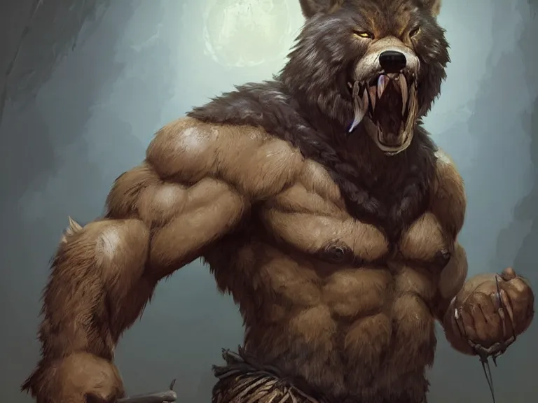 Prompt: burly tough character feature portrait of the anthro male anthropomorphic wolf fursona animal person wearing tribal primitive caveman loincloth outfit full wolf fur body standing in the entrance to the cave, center framed character design stylized by charlie bowater, ross tran, artgerm, makoto shinkai, detailed, soft lighting, rendered in octane