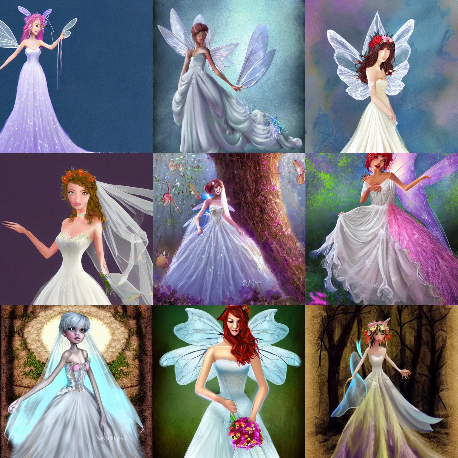 Prompt: fairy lady in a wedding dress, digital art