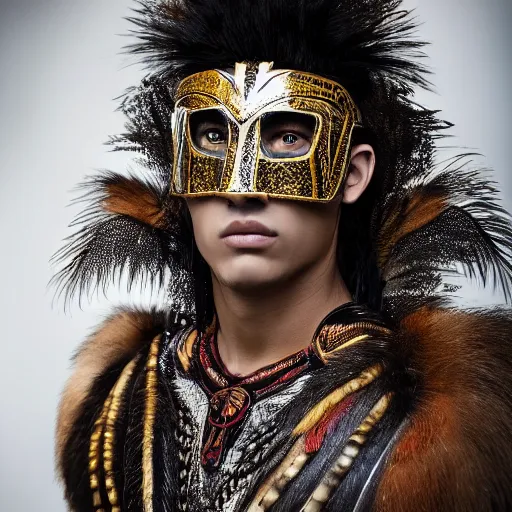 Image similar to a portrait of a beautiful young amazonian male wearing an alexander mcqueen armor , photographed by andrew thomas huang, artistic