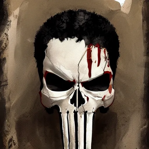 Image similar to portrait of old frank castle the punisher, skull face paint, intricate, elegant, highly detailed, centered, grungy, digital painting, artstation, concept art, smooth, sharp focus