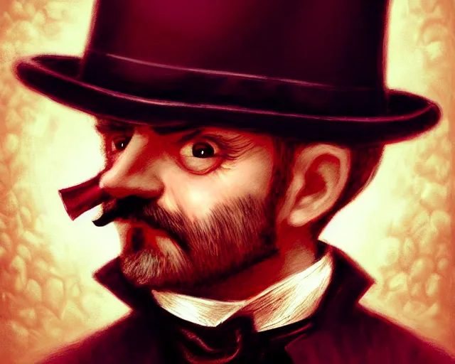 Image similar to closeup profile portrait of jack the ripper with a time machine, nicoletta ceccoli, mark ryden, lostfish, max fleischer, hyper realistic, artstation, illustration, digital paint, matte paint, vivid colors, bright, cheerful, detailed and intricate environment