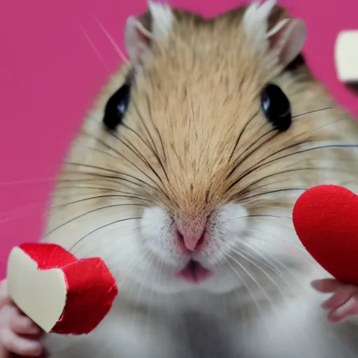 Image similar to detailed photo of a hamster holding a valentine's letter, various poses, full body, unedited, daylight, dof, sharp focus, 8 k