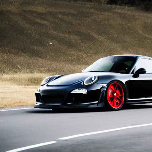 Prompt: a black porsche 9 1 1 gt 3, photo, 4 k