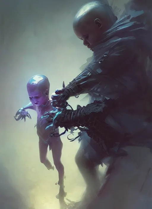 Prompt: fantasy changeling kid playing electric guitar, dim light, front game card, marvel comics, dark, intricate, highly detailed, smooth, artstation, digital illustration by ruan jia and mandy jurgens and artgerm and wayne barlowe and greg rutkowski and zdislav beksinski