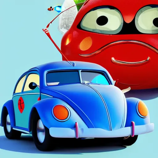 Image similar to a hybrid giant lady bug and'herbie the love bug'car, digital art, imax, 7 0 mm, movie still