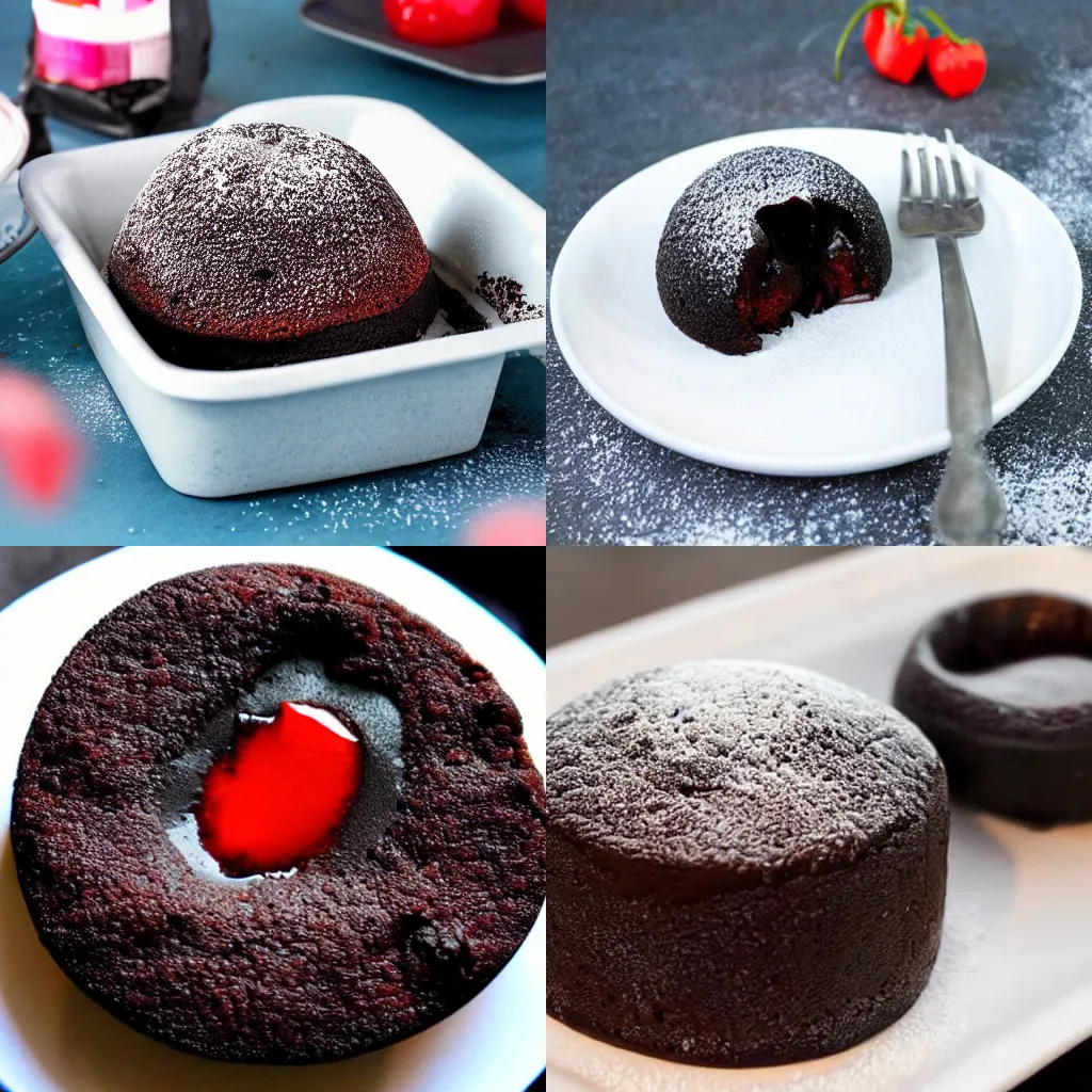 Prompt: lava cake with real lava inside