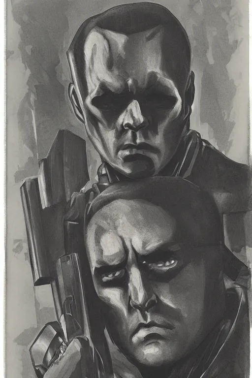 Image similar to destro from g. i. joe, portrait, full body, symmetrical features, silver iodide, 1 8 8 0 photograph, sepia tone, aged paper, sergio leone, master prime lenses, cinematic