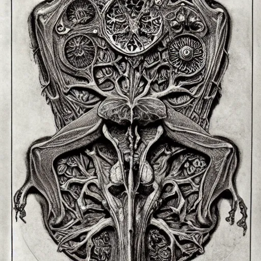 Image similar to a frog by arthur rackham, art forms of nature by ernst haeckel, exquisitely detailed, art nouveau, gothic, ornately carved beautiful skull dominant, intricately carved antique bone, art nouveau botanicals, ornamental bone carvings, art forms of nature by ernst haeckel, horizontal symmetry, arthur rackham, ernst haeckel, symbolist, visionary