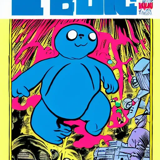 Prompt: giant blue baby baby seal goes in vietnam, comix by dave gibbons and john higgins